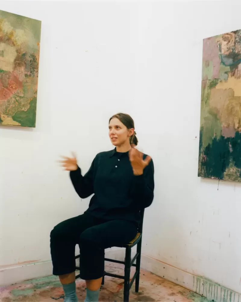 A photograph of Barbara Wesołowska sat in her east London studio