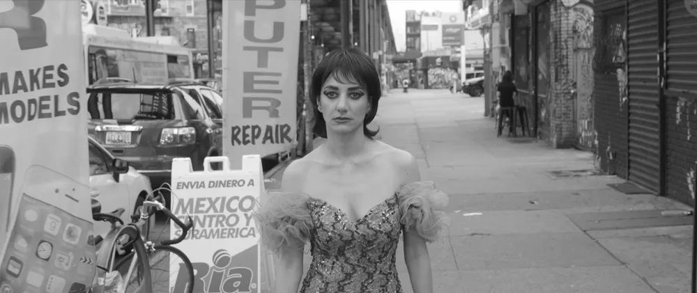 A black and white video still from 'The Fury', by Shirin Neshat