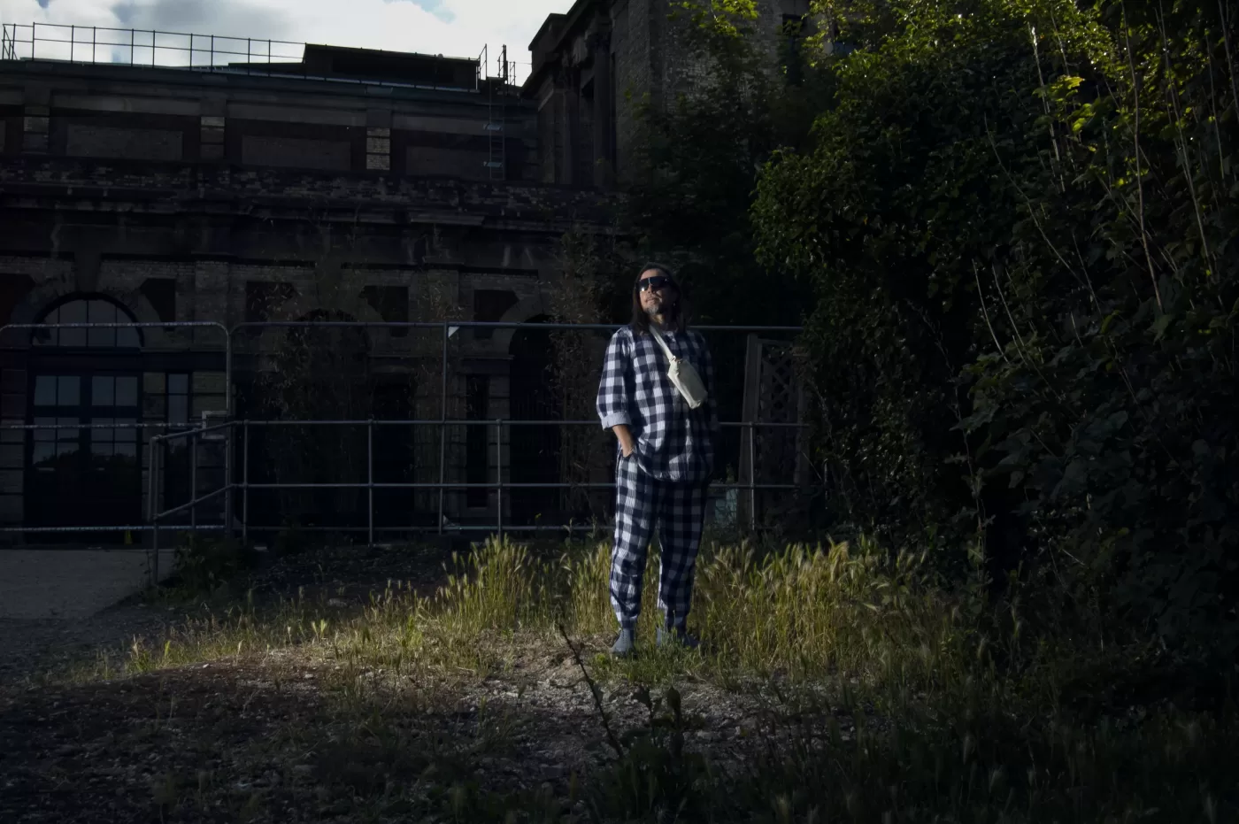 A photograph of Mark Leckey at Alexandra Palace Park, London