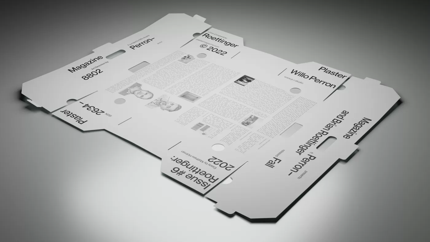 A photograph of the disassembled box from the Plaster Magazine and Perron-Roettinger collaboration