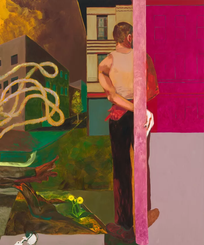 Anthony Cudahy's painting 'Sebastian, before or after' 2023 at GRIMM Gallery, London