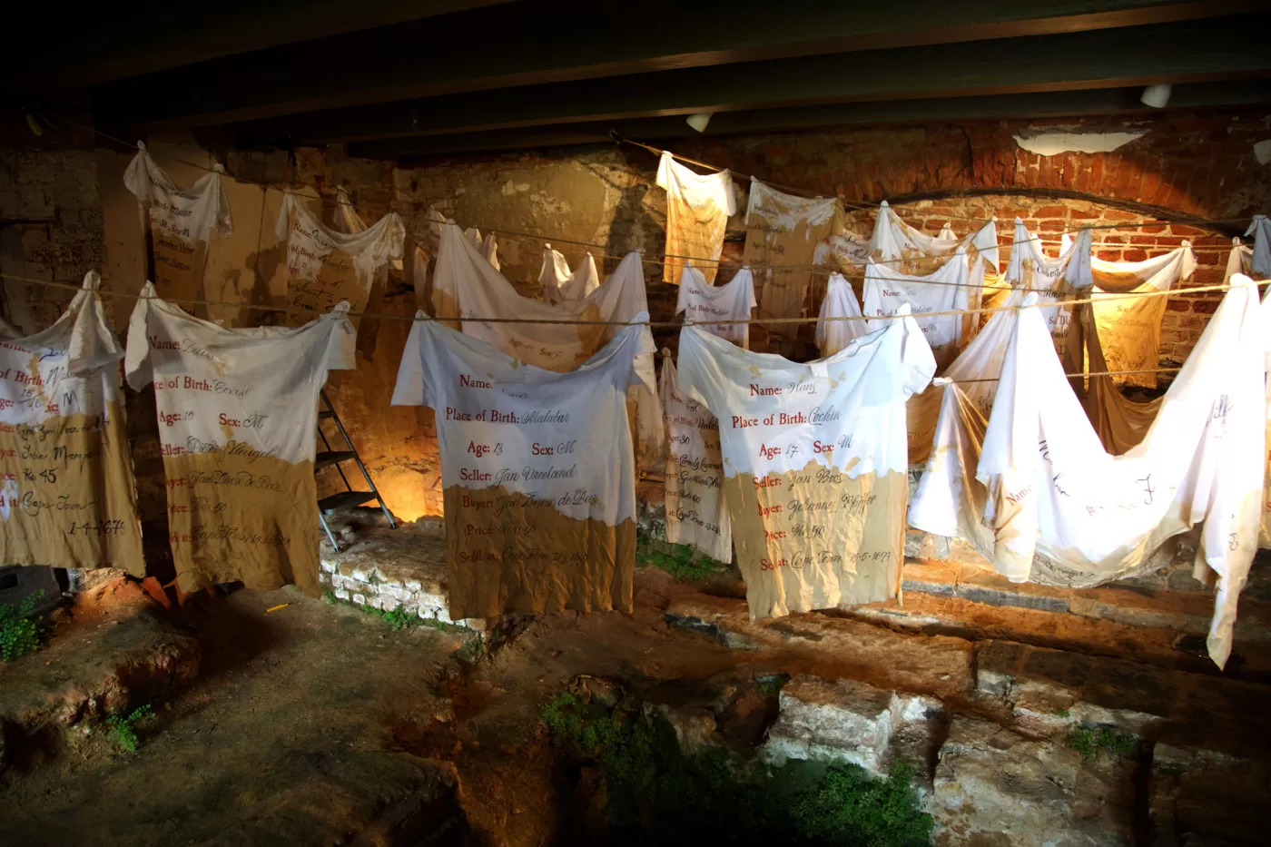 A photograph of t-shirts hung up on a washing line