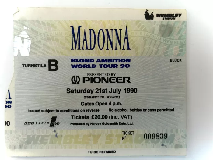 Madonna's Blond Ambition 1990 world tour ticket