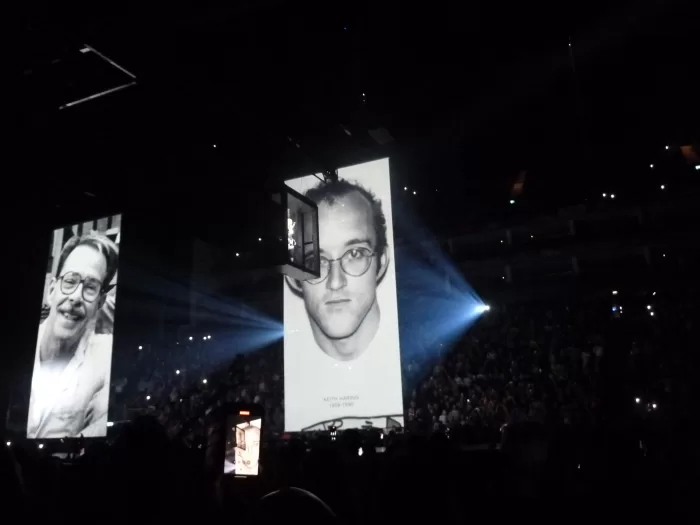 Photograph of Keith Haring projected on screen at Madonna's 2023 Celebration Tour