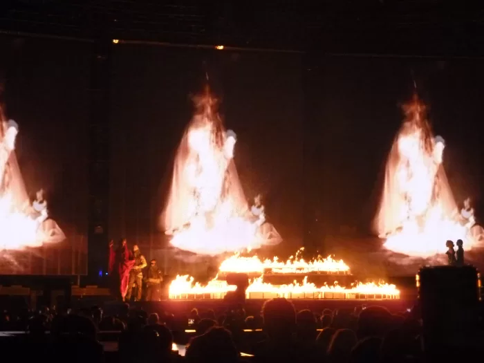 Pyrotechnics on stage at Madonna's 2023 Celebration Tour