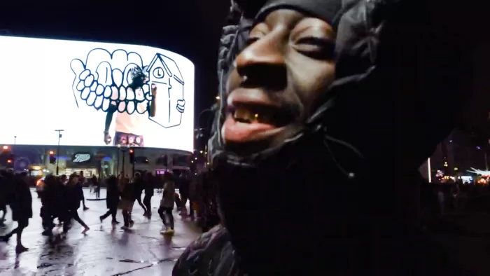 Slawn photographed by his latest project 'Gone?' in Piccadilly Circus, London