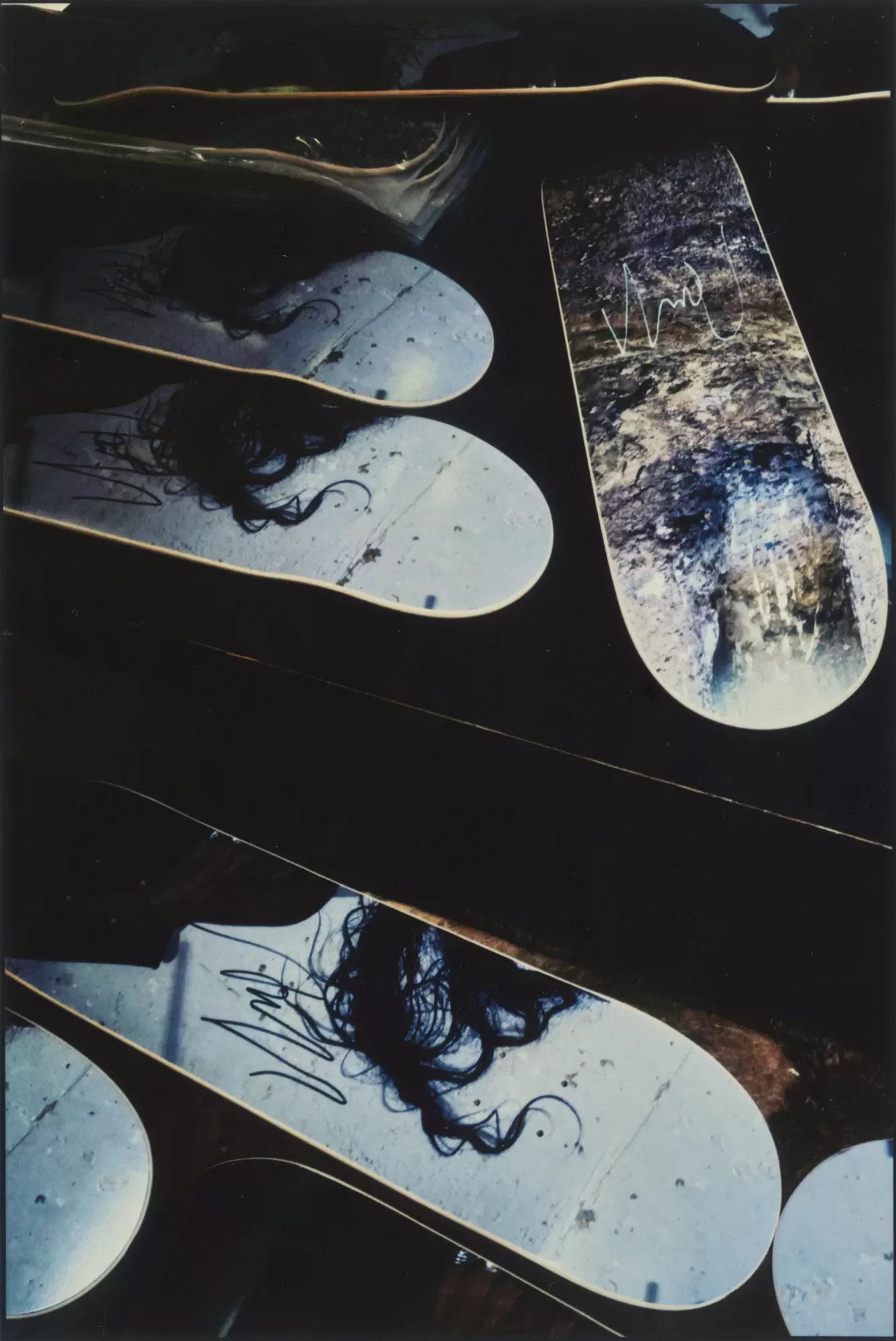 Michele Lamy signed skateboards at Anselm Kiefer's studio