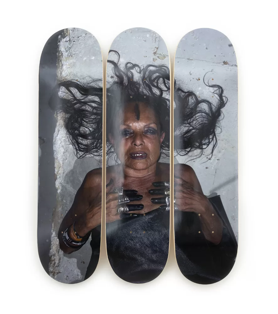 Michèle Lamy, photographed by Juergen Teller on Skateboards