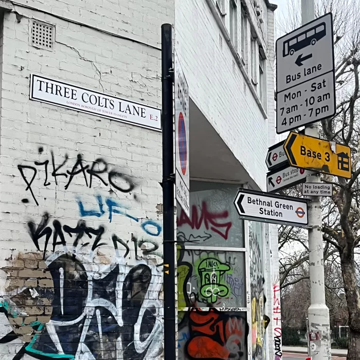 Bethnal Green signs on Three Colts Lane