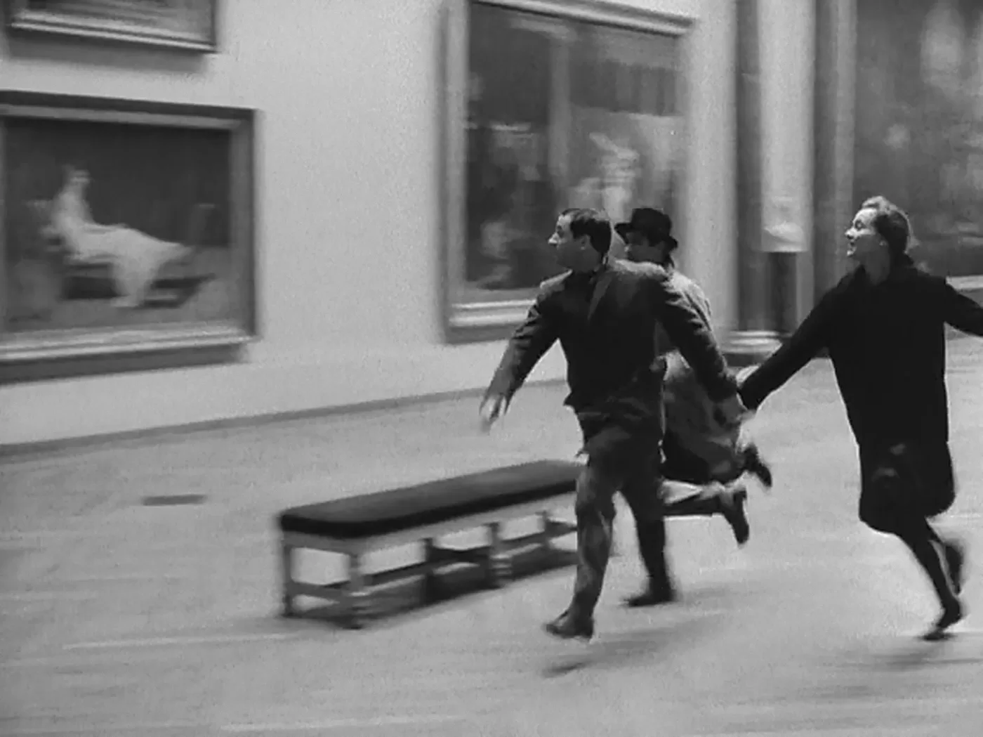 Film still from Bande à part by Jean-Luc Godard