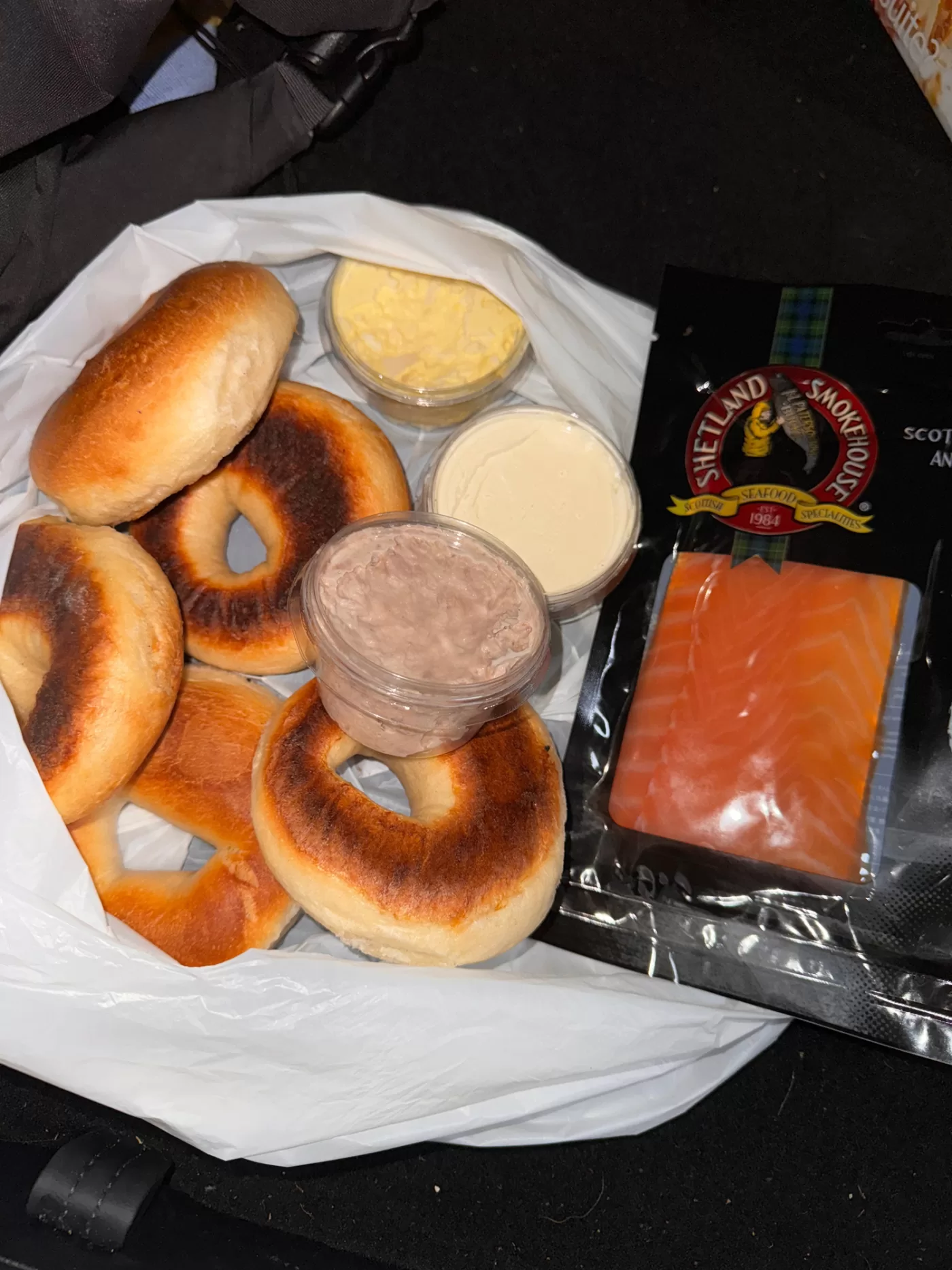 A photograph on Louise Giovanelli's phone of bagels and smoked salmon