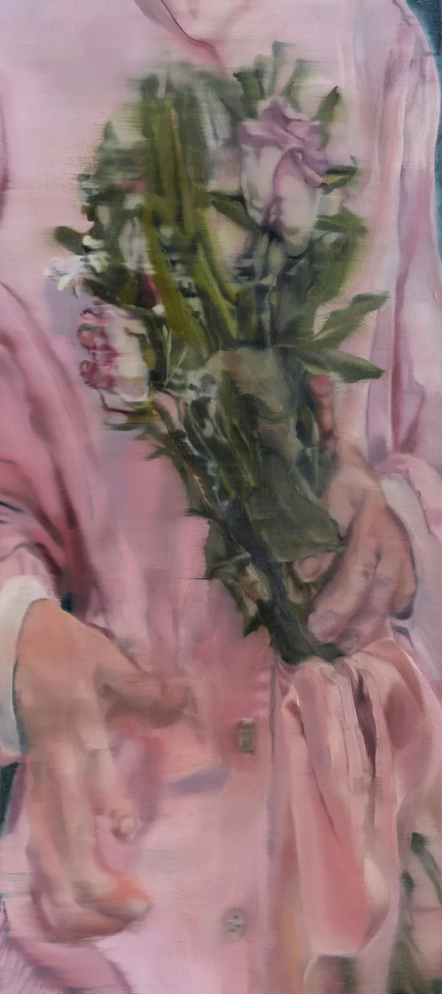 Painting of a bunch of pink birthday flowers wilting by Ellen Hanson