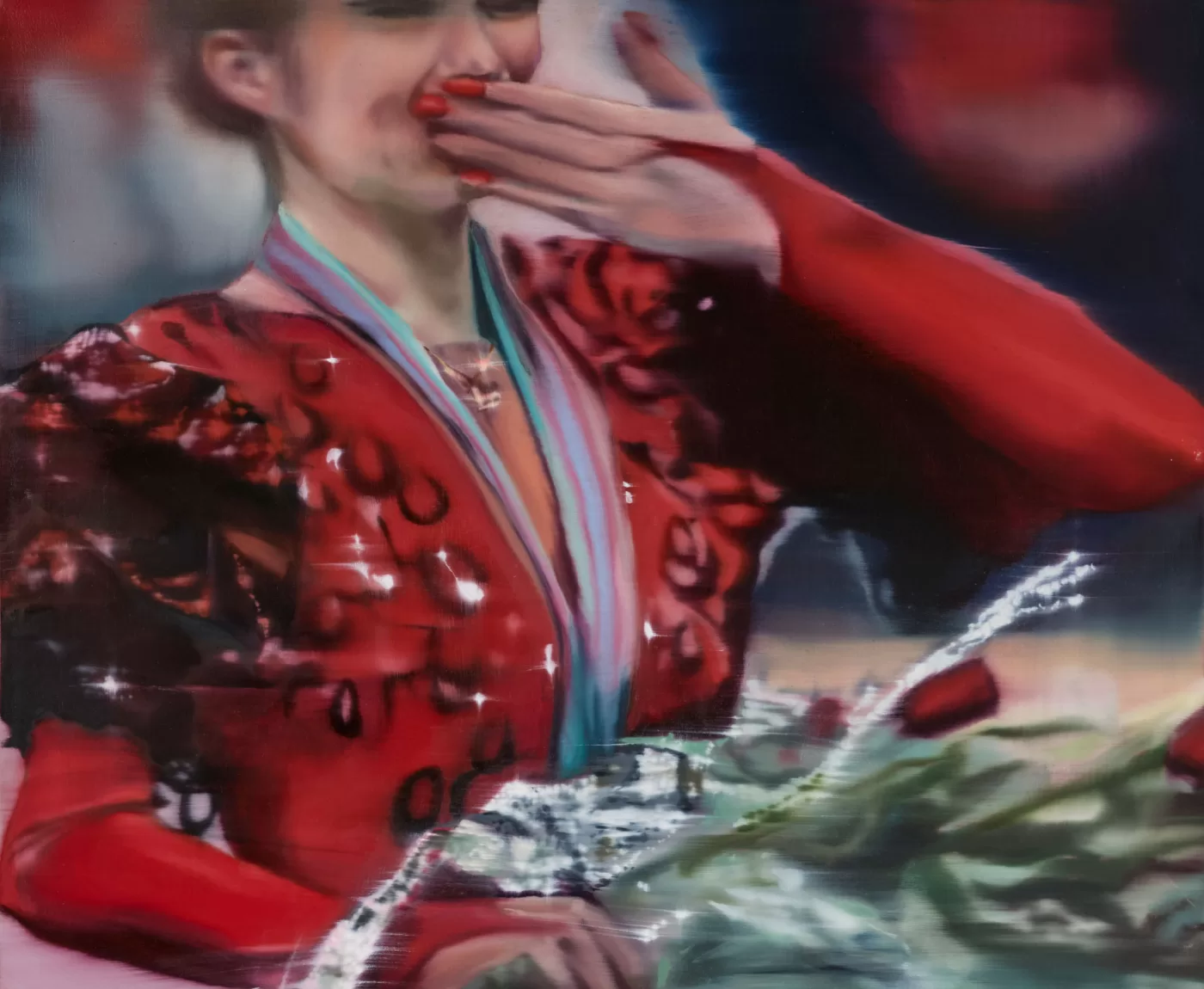 Painting of Katarina Witt blowing a kiss by Mexico City based artist Ellen Hanson