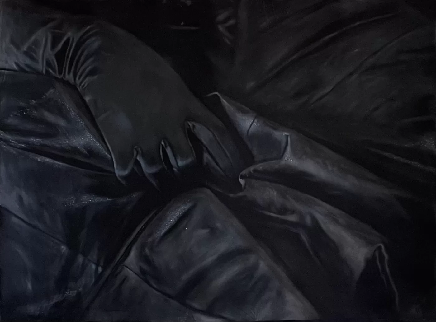 Painting of black silk gloves and fabric by Florence Reekie