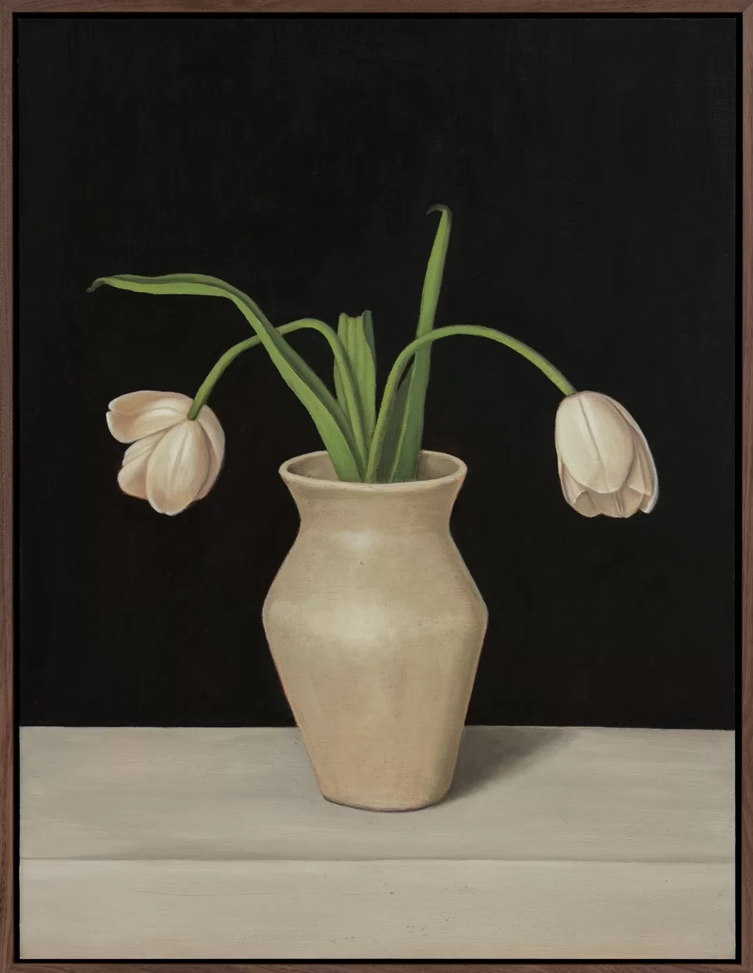 Still life painting of a vase of white tulips by Max Xeno Karnig