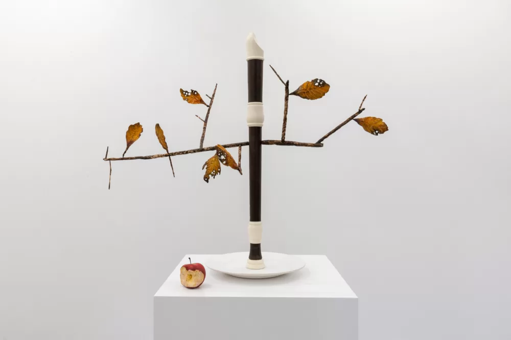 Oscar Enberg's mixed media sculpture of a tree and an apple, 'Die Zauberflöte'