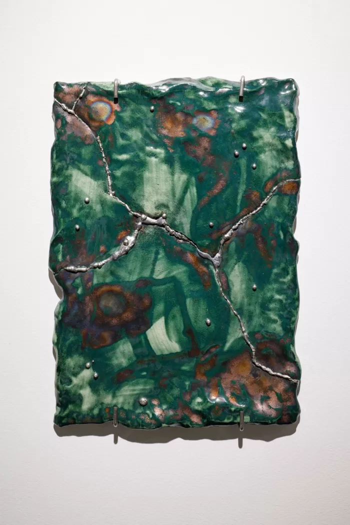 Karlina Mezecka's abstract glazed ceramic painting