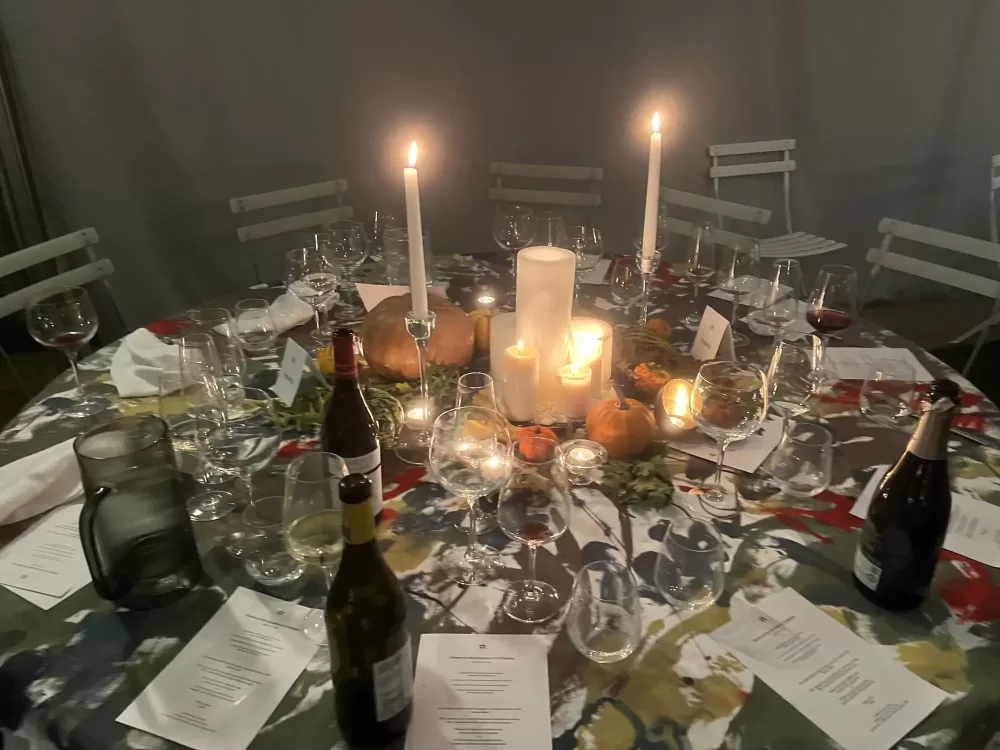 Dinner table setup at Patrizia Sandretto Re Rebaudengo’s home in Turin, Italy